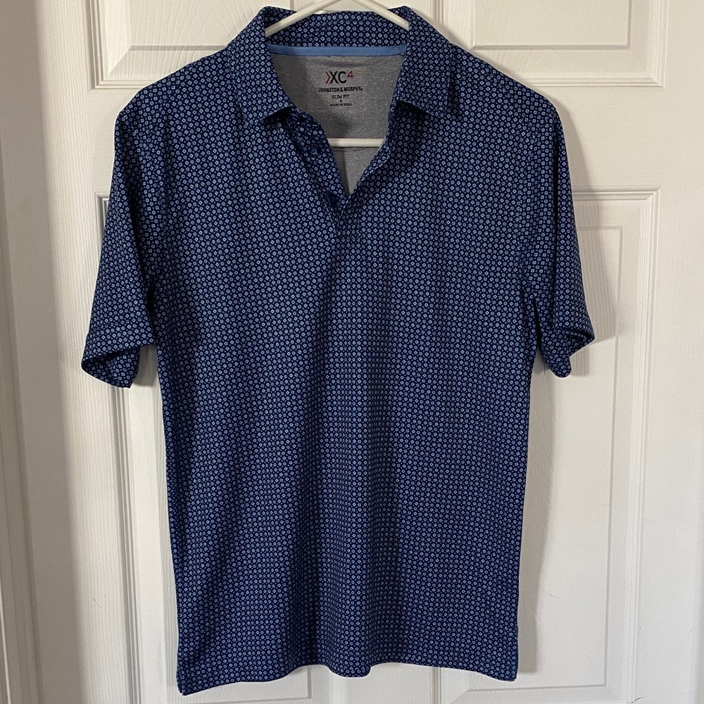 Johnston & Murphy Navy Patterned Polo Shirt